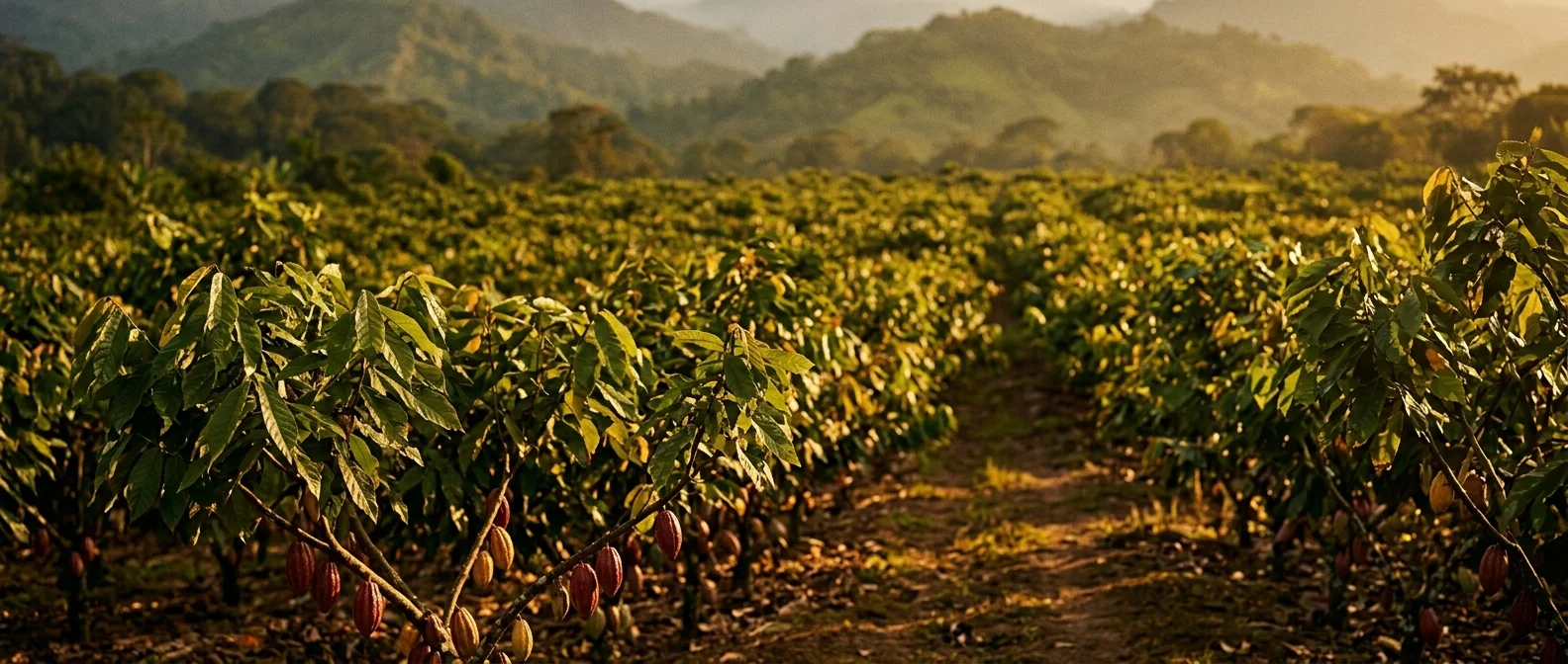Vista panorámica de la finca de cacao MAWA en Puerto Quito