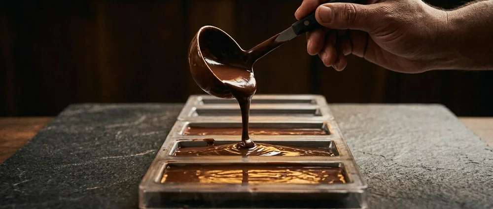 Moldeado de barras de chocolate